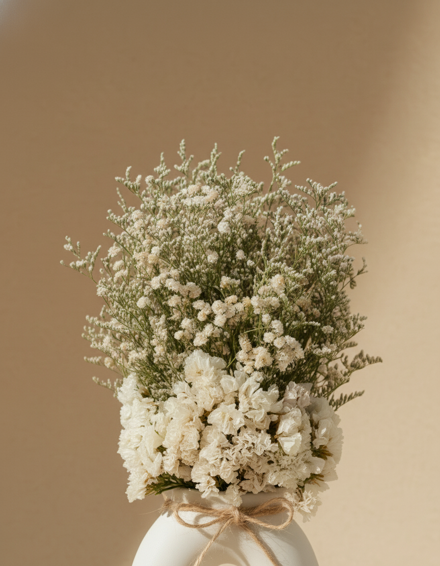 Minimalist Natural Flower Arrangement in Stoneware Arch Vase